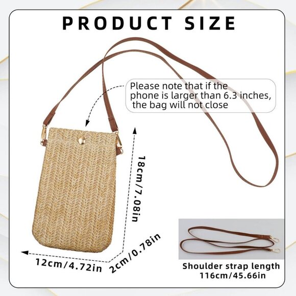 Chic Straw and Polyester Phone Purse with Magnetic Closure - Compact Design - Picture 2 of 6